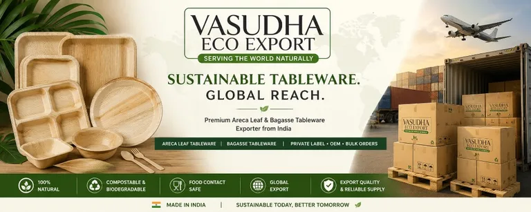 Vasudha Eco Export sustainable tableware and export logistics banner