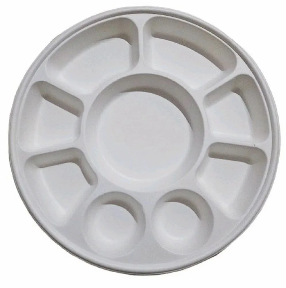 13 inch 9 Compartment Round Bagasse Disposable Plate